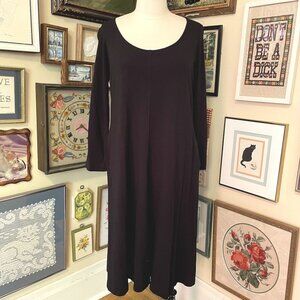 J.Jill Black Stretchy Black Wide Scoop Neck Long Sleeve A-Line Midi Dress Size L